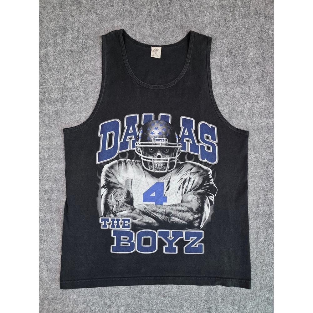 Vintage 90s Dallas Cowboys The Boyz Skull Tank‎ Top shirt XL Faded black pro 5